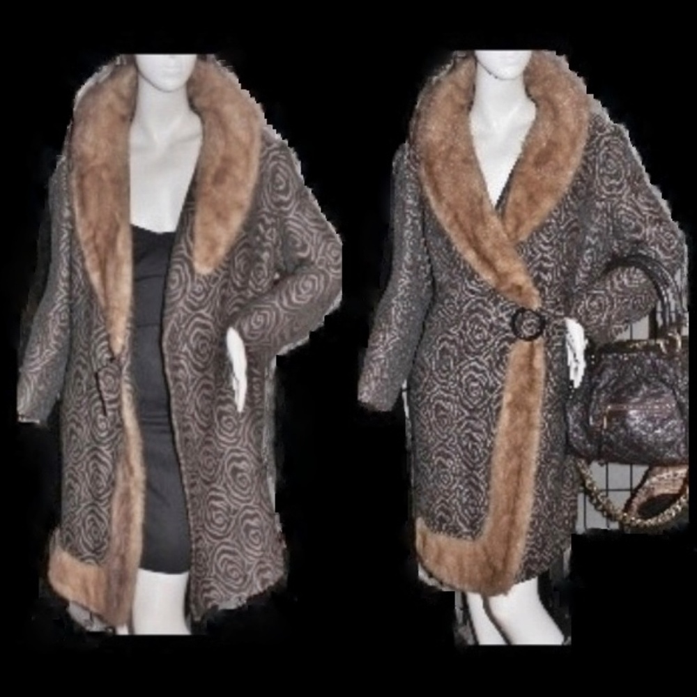 Vintage Mink Fur Tapestry Jackie O Swing Coat